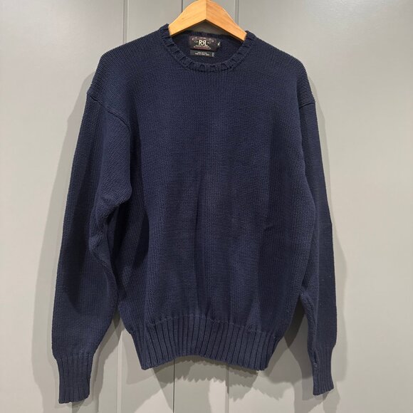 RRL Double RL Mens Navy Cotton Pullover Sweater Sweatshirt 100% Cotton - XL - Picture 2 of 7